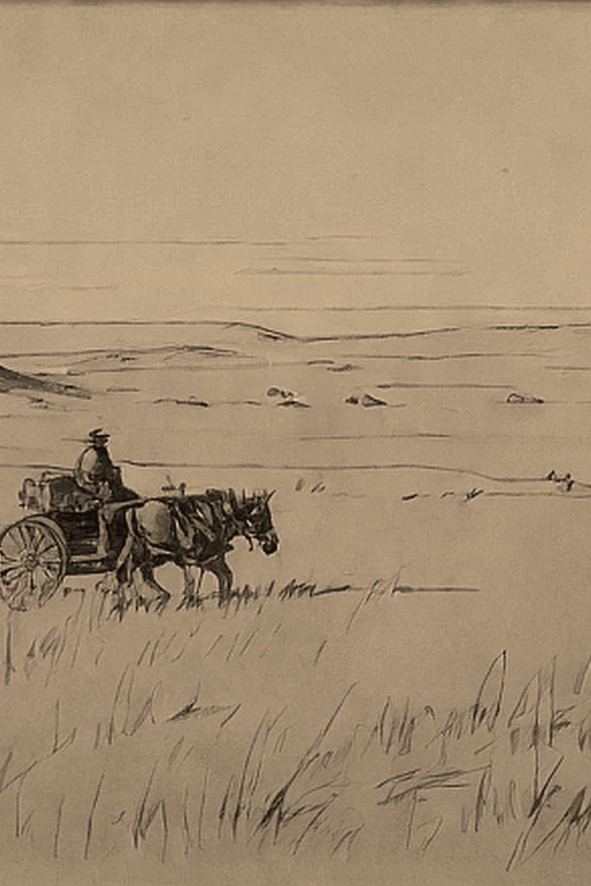 Horse-drawn cart crossing the Pontic-Caspian Steppe