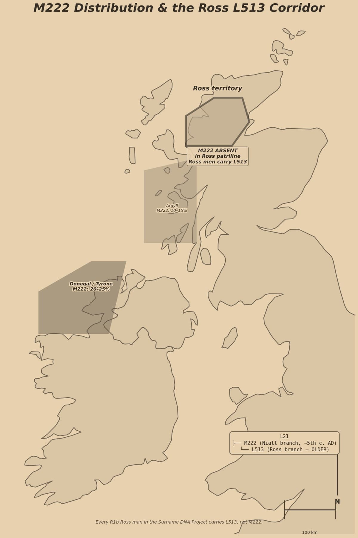M222 haplogroup distribution in Ireland and Scotland