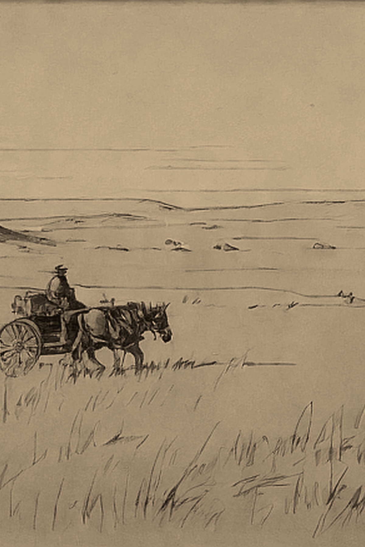 Horse-drawn cart crossing the Pontic-Caspian Steppe