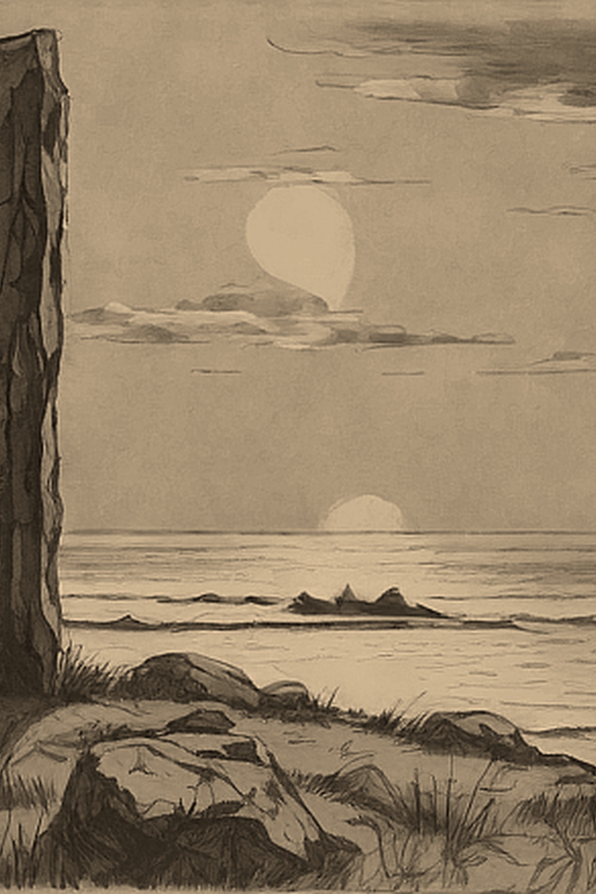 Standing stone at sunset — the Epilogue